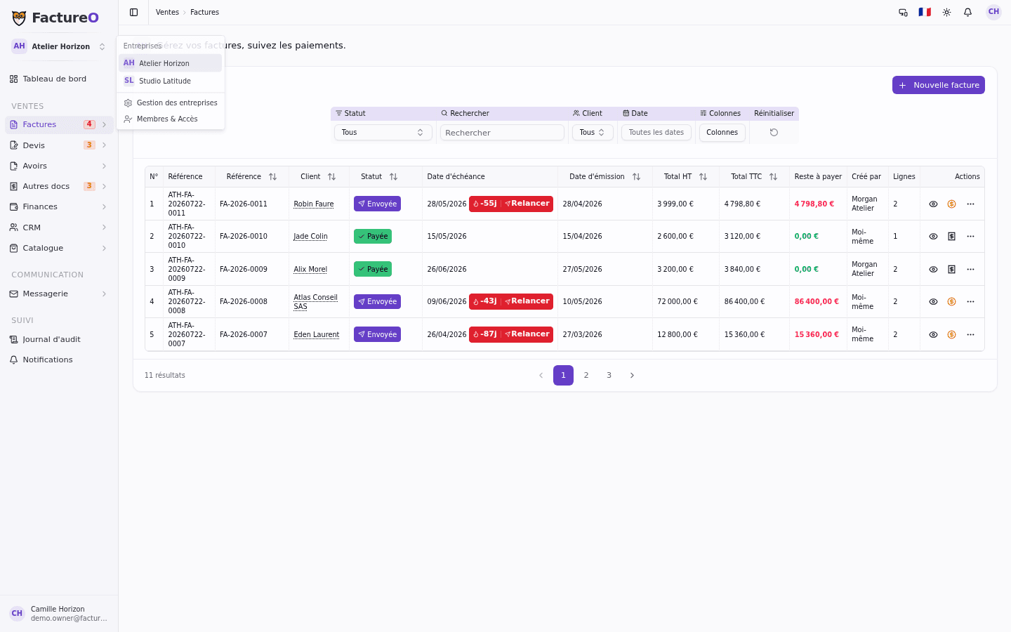 FactureO dashboard preview